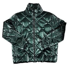 Lou & Grey Quilted Puffer Jacket Size M Shiny Emerald Green Diamond Padded Coat